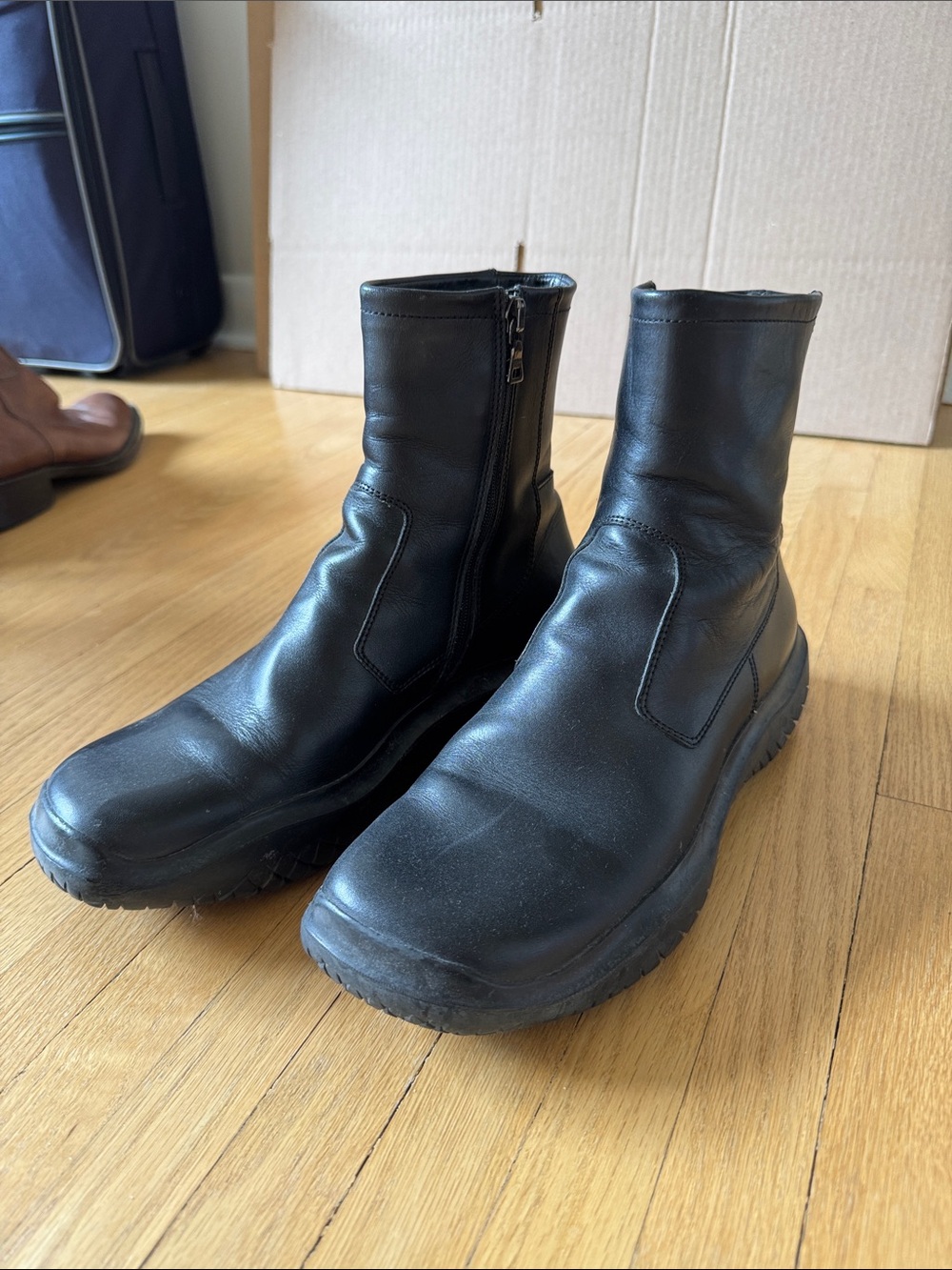 Prada Black Leather Mid-Calf Zip Boots